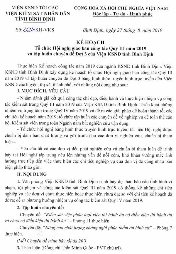 Kế Hoạch Tổ Chức Hội Nghị Giao Ban Công Tác Quý Iii Và Tập Huấn Chuyên Đề  Đợt 3